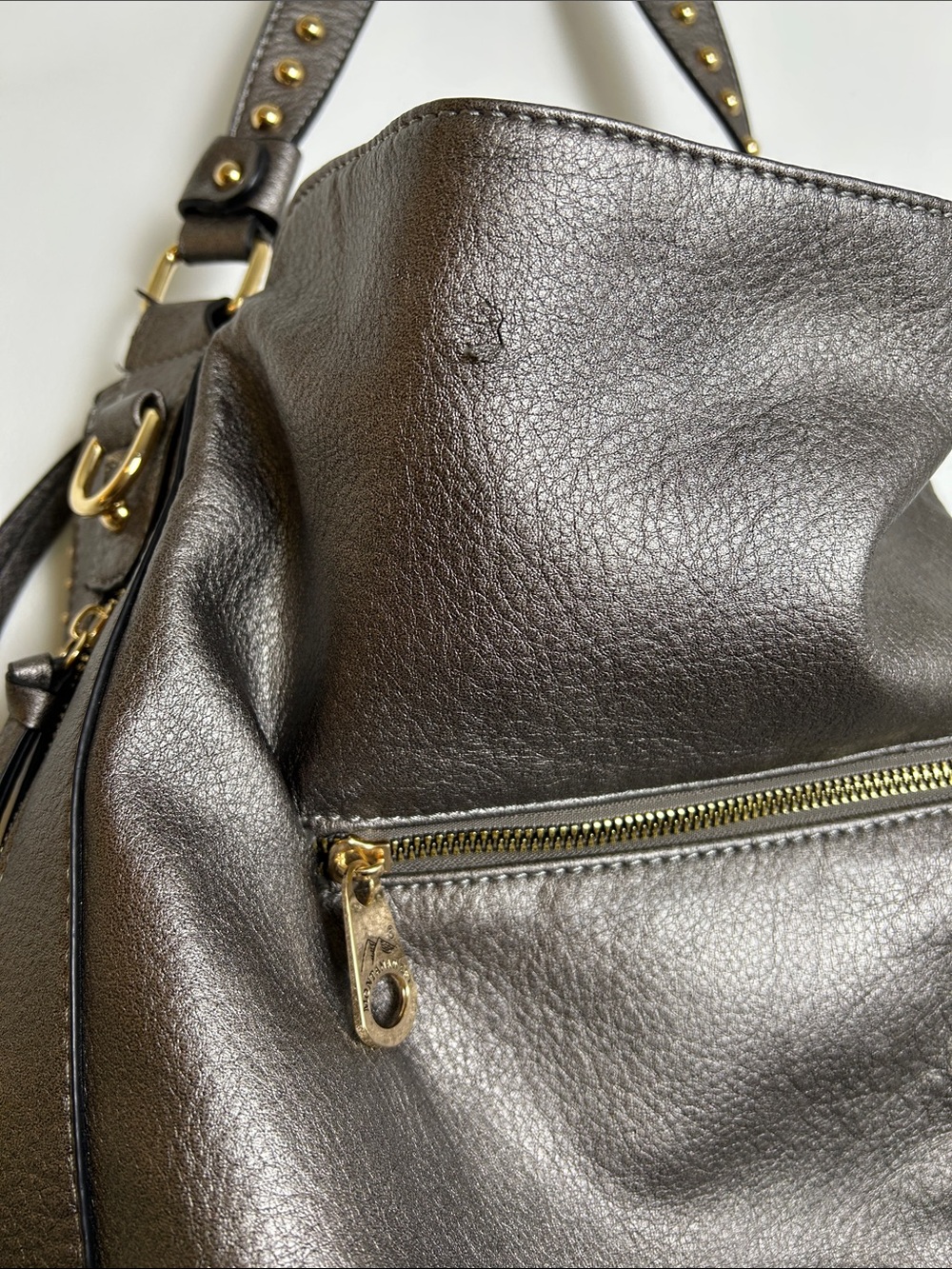 Montana West Studded Metallic Pewter Silver Hobo Shoulder Bag - Picture 15 of 15